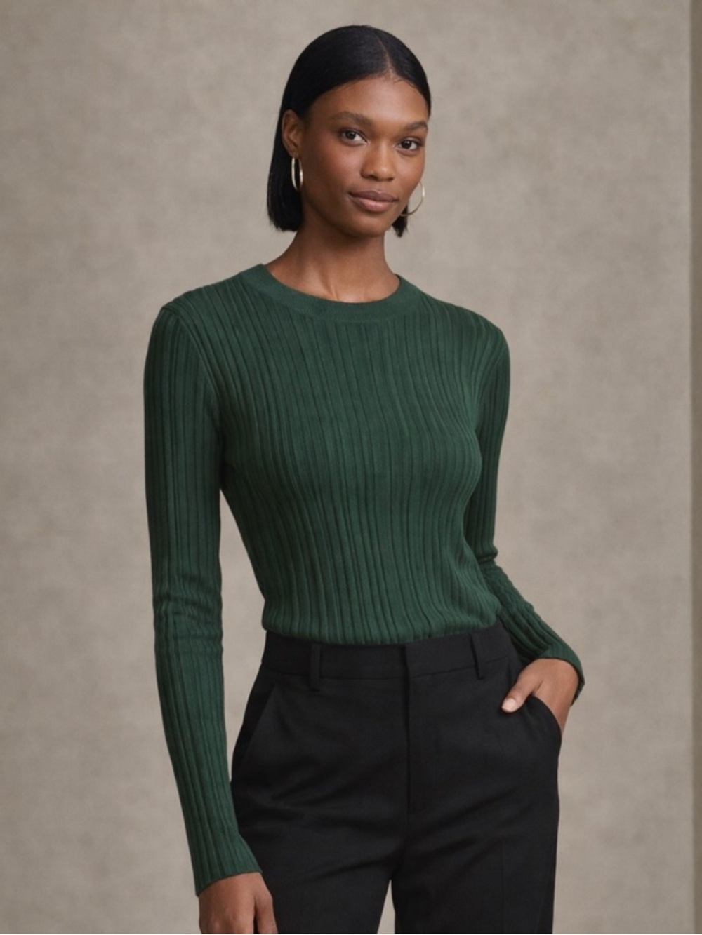 Banana Republic Dark Green Ribbed Crewneck Sweater